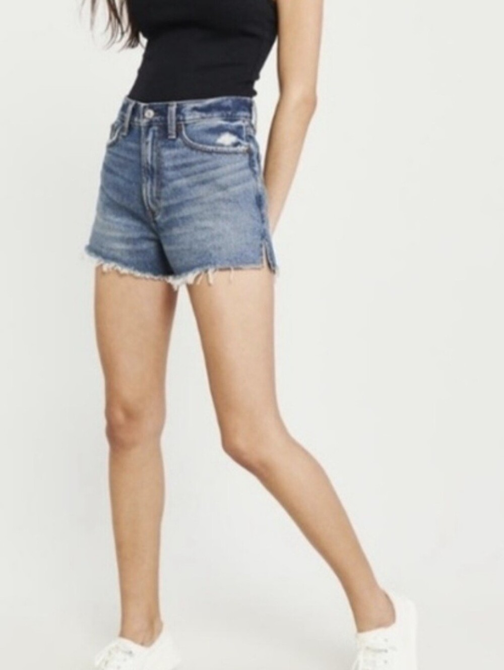 Abercrombie & Fitch High-Rise 4 inch Shorts in a Medium Blue Wash